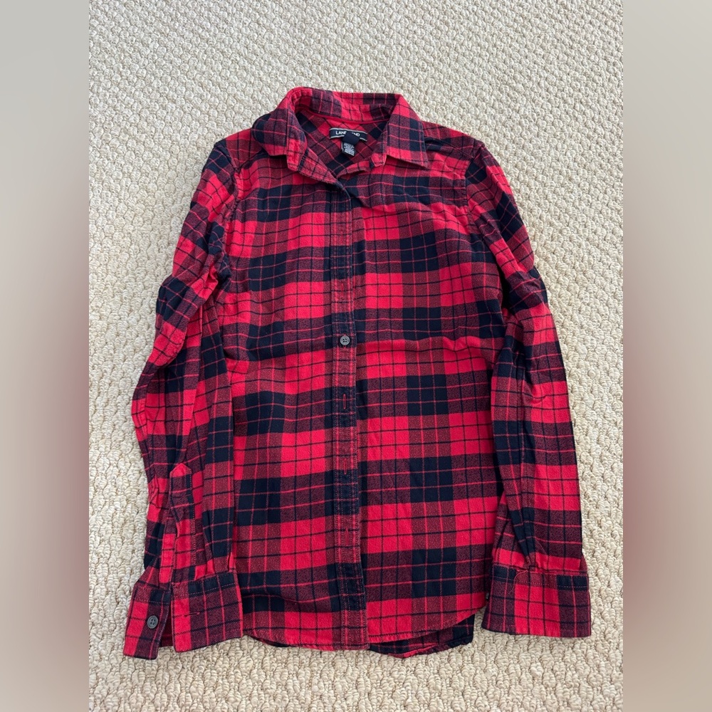 Lands' End Womens Red and Black Plaid Shirt